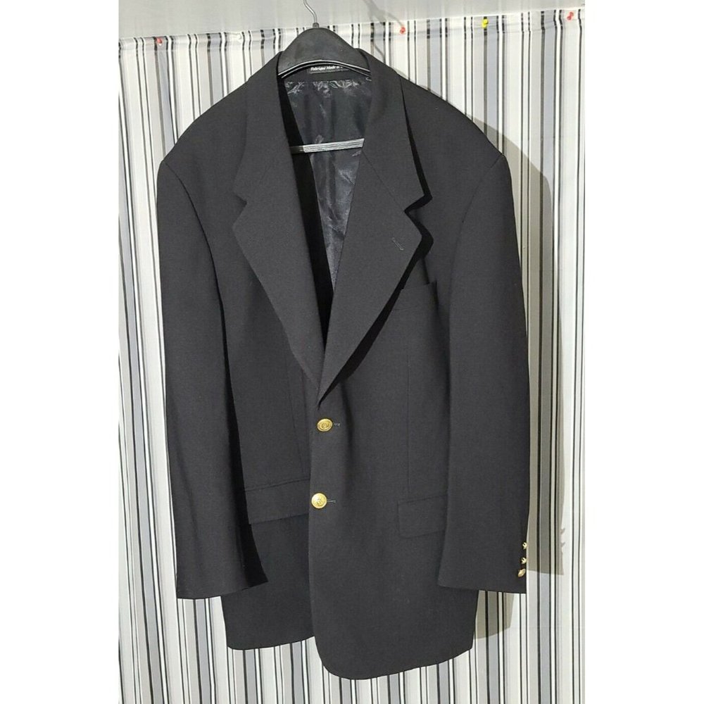 OTTO KERN Men 44S Blazer Black Pure Wool Gold/Bronze buttons Made in Canada B416